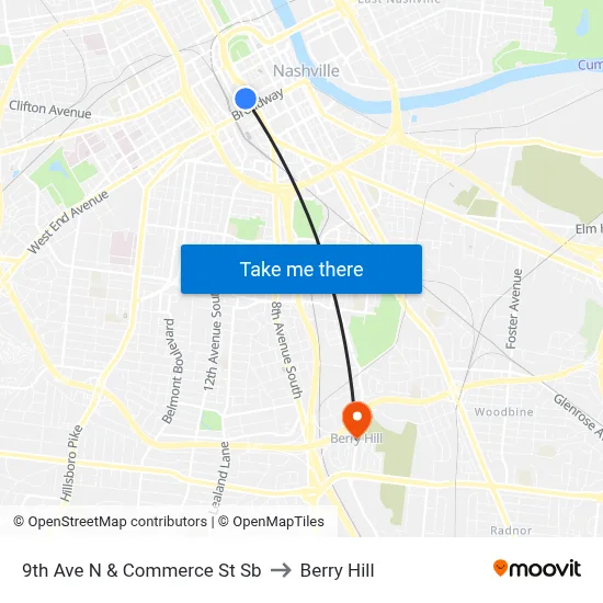 9th Ave N & Commerce St Sb to Berry Hill map