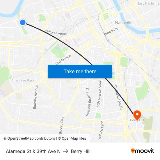 Alameda St & 39th Ave N to Berry Hill map