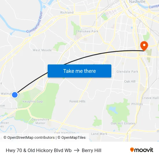 Hwy 70 & Old Hickory Blvd Wb to Berry Hill map