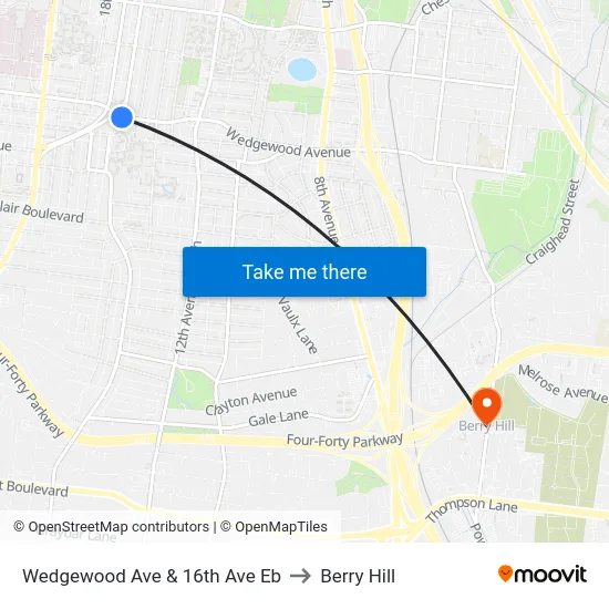 Wedgewood Ave & 16th Ave Eb to Berry Hill map