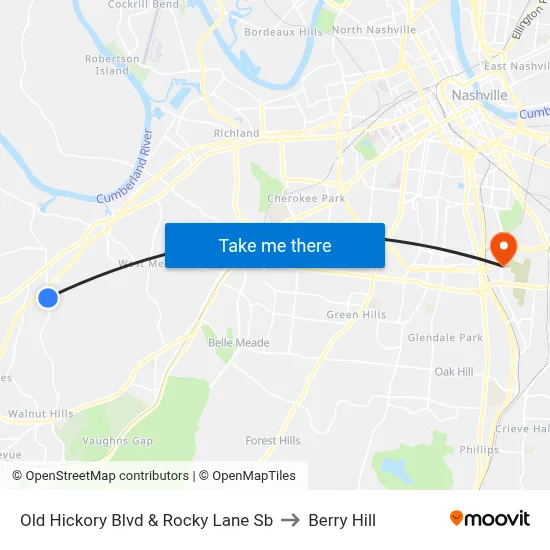 Old Hickory Blvd & Rocky Lane Sb to Berry Hill map