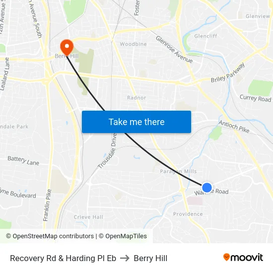 Recovery Rd & Harding Pl Eb to Berry Hill map