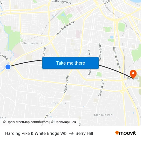 Harding Pike & White Bridge Wb to Berry Hill map