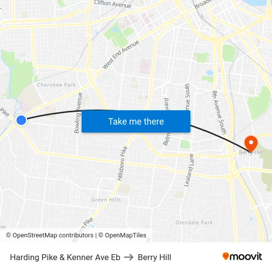Harding Pike & Kenner Ave Eb to Berry Hill map