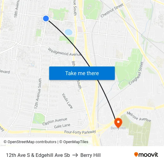 12th Ave S & Edgehill Ave Sb to Berry Hill map