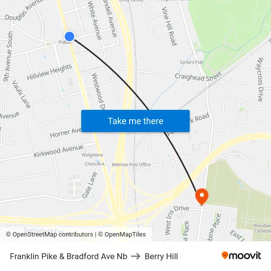Franklin Pike & Bradford Ave Nb to Berry Hill map