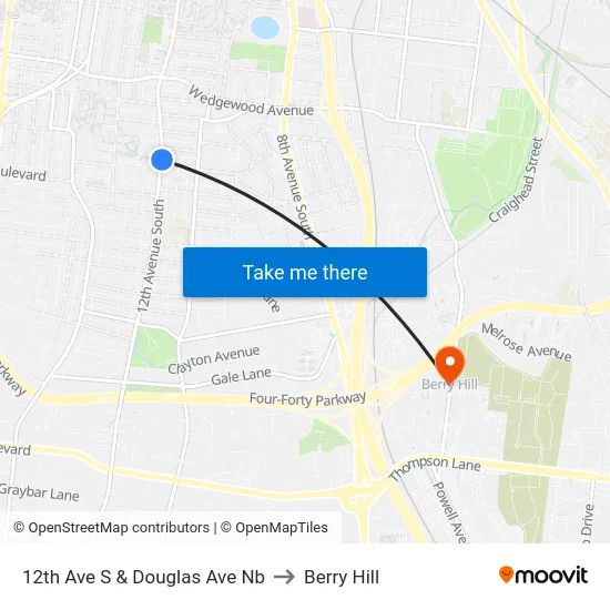 12th Ave S & Douglas Ave Nb to Berry Hill map