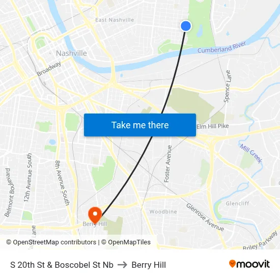 S 20th St & Boscobel St Nb to Berry Hill map