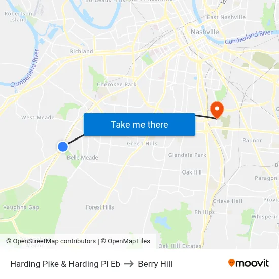 Harding Pike & Harding Pl Eb to Berry Hill map