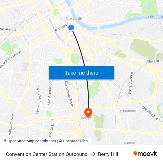 Convention Center Station Outbound to Berry Hill map