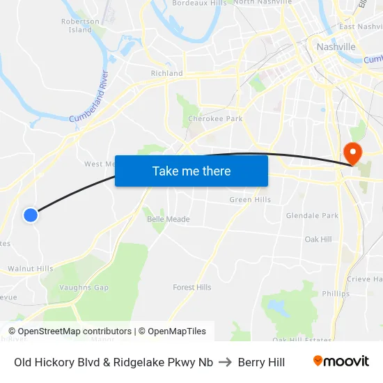 Old Hickory Blvd &  Ridgelake Pkwy Nb to Berry Hill map