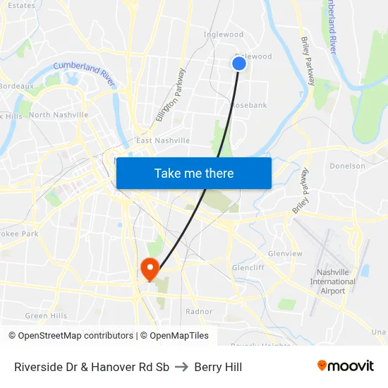 Riverside Dr & Hanover Rd Sb to Berry Hill map