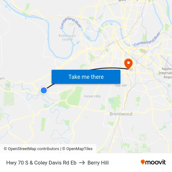 Hwy 70 S & Coley Davis Rd Eb to Berry Hill map