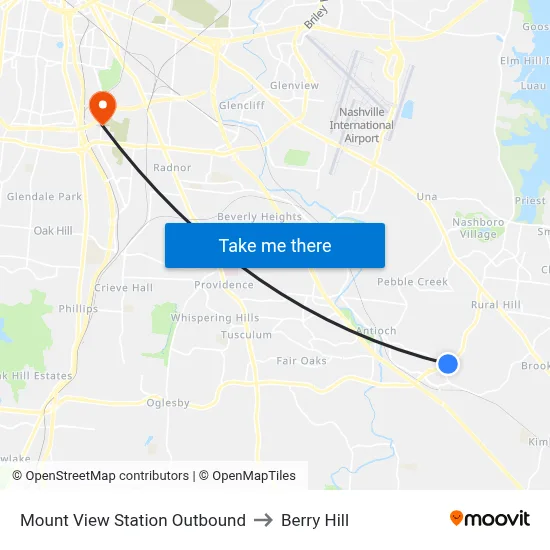 Mount View Station Outbound to Berry Hill map