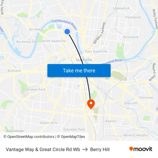 Vantage Way & Great Circle Rd Wb to Berry Hill map