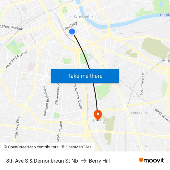 8th Ave S & Demonbreun St Nb to Berry Hill map