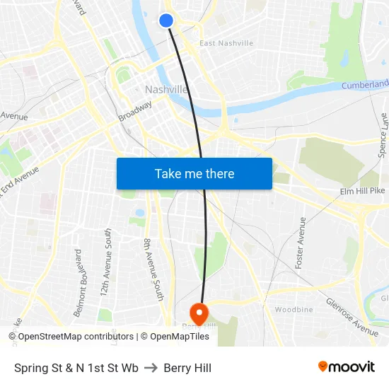 Spring St & N 1st St Wb to Berry Hill map