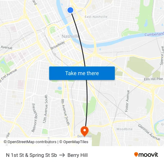 N 1st St & Spring St Sb to Berry Hill map