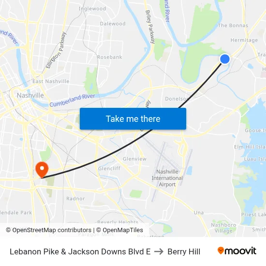 Lebanon Pike & Jackson Downs Blvd E to Berry Hill map