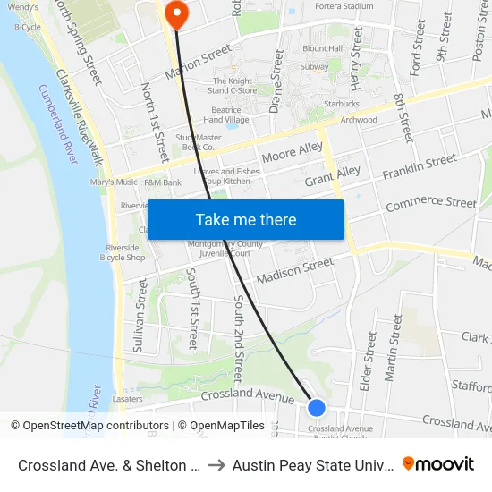 Crossland Ave. & Shelton St. Eb to Austin Peay State University map