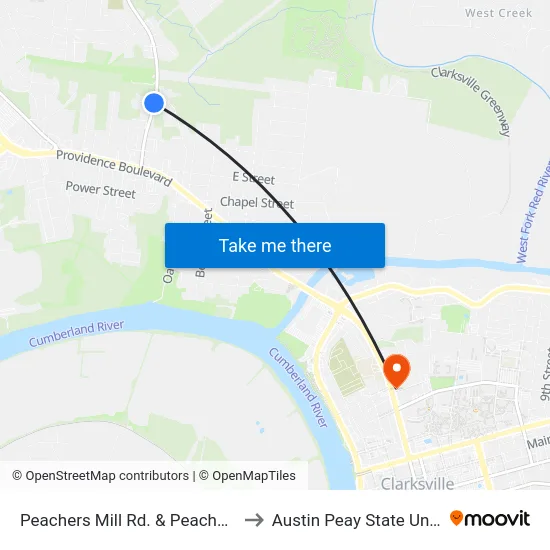 Peachers Mill Rd. & Peachers Dr. Sb to Austin Peay State University map