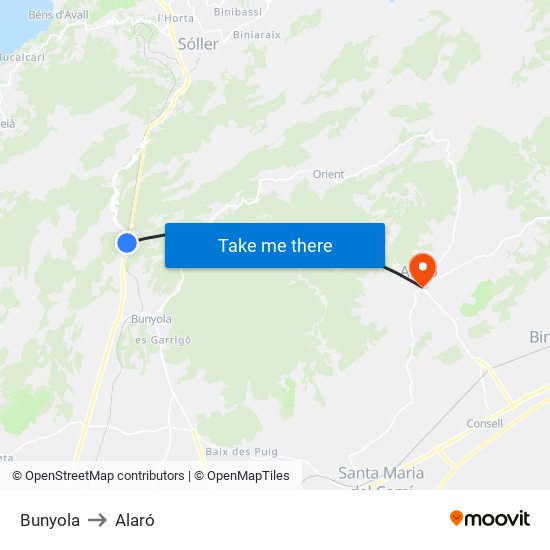 Bunyola to Alaró map