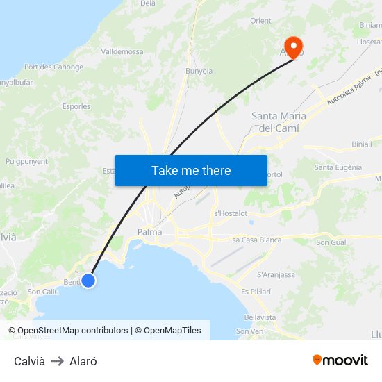 Calvià to Alaró map