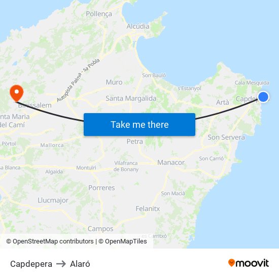 Capdepera to Alaró map