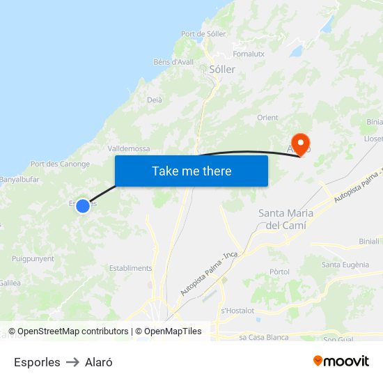 Esporles to Alaró map