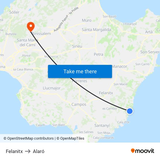 Felanitx to Alaró map