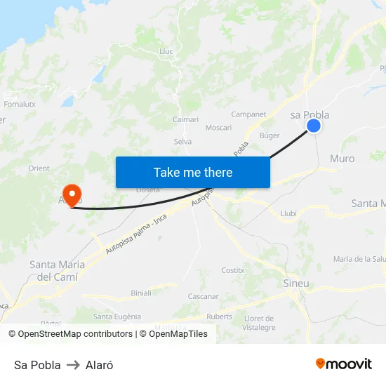 Sa Pobla to Alaró map