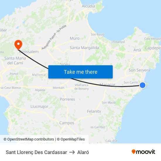 Sant Llorenç Des Cardassar to Alaró map