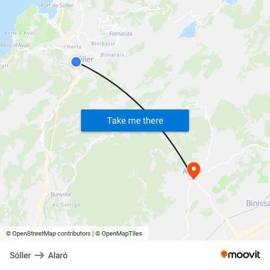 Sóller to Alaró map