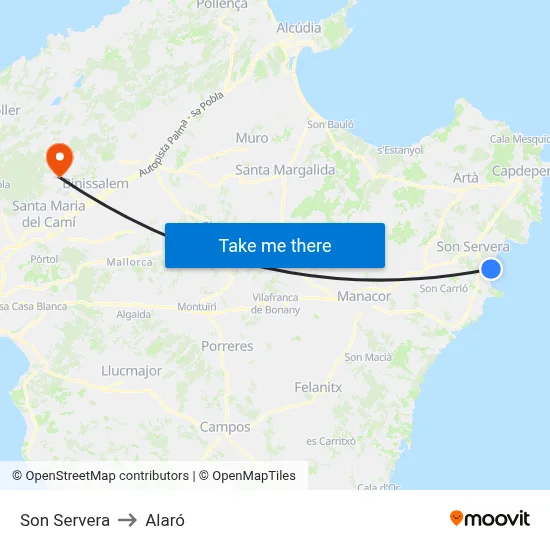 Son Servera to Alaró map