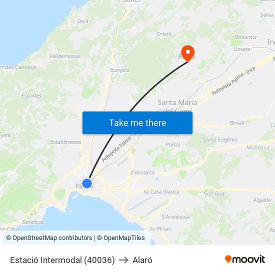 Estació Intermodal (40036) to Alaró map