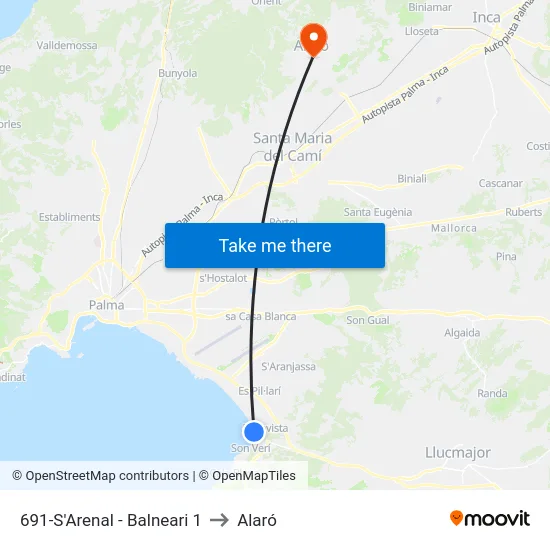 691-S'Arenal - Balneari 1 to Alaró map