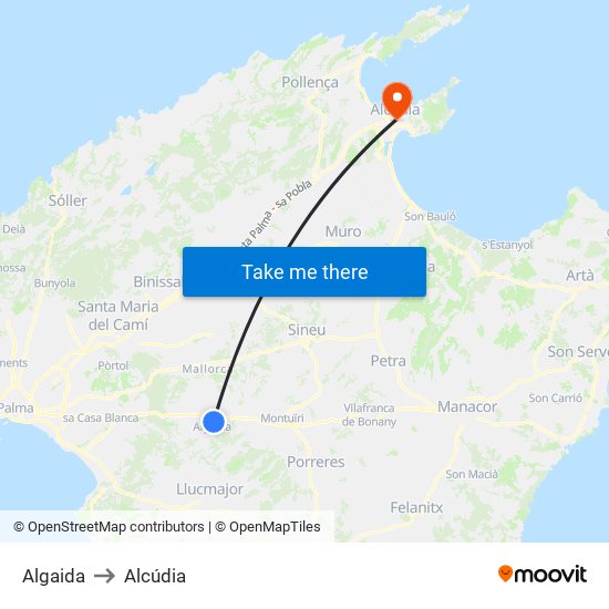 Algaida to Alcúdia map