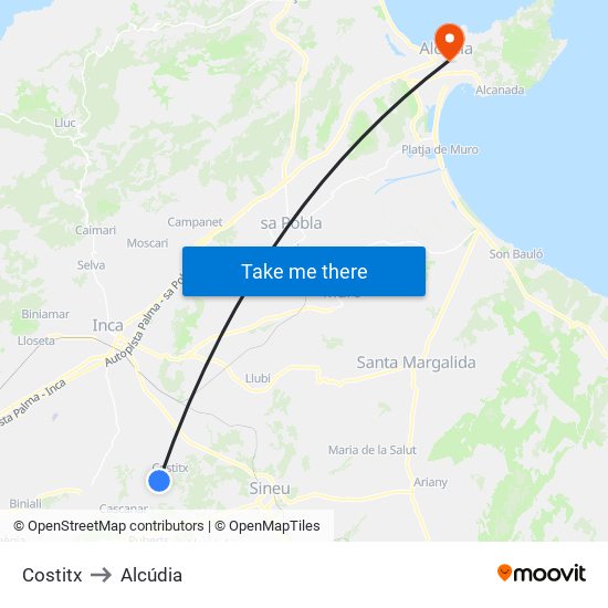Costitx to Alcúdia map