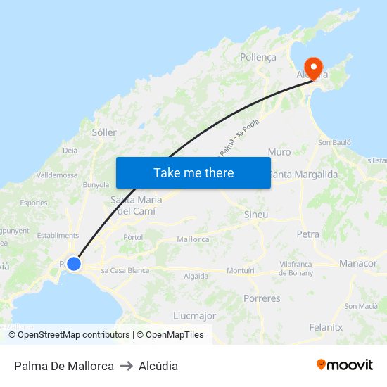 Palma De Mallorca to Alcúdia map