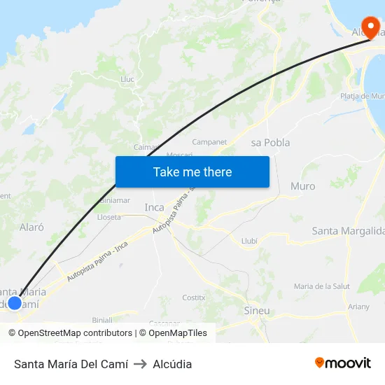 Santa María Del Camí to Alcúdia map