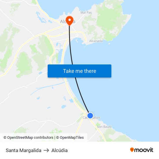 Santa Margalida to Alcúdia map