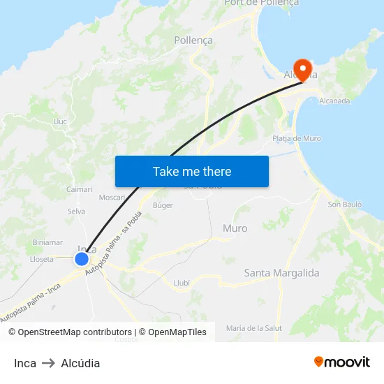 Inca to Alcúdia map