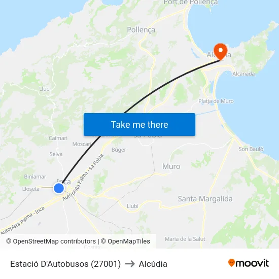 Estació D'Autobusos (27001) to Alcúdia map
