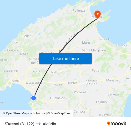 S'Arenal (31122) to Alcúdia map