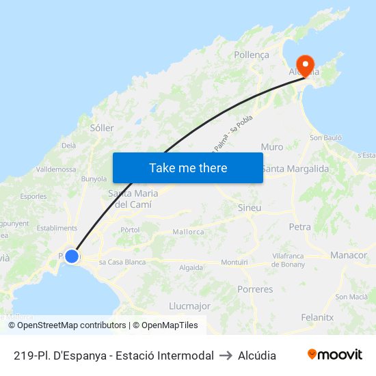 219-Pl. D'Espanya - Estació Intermodal to Alcúdia map