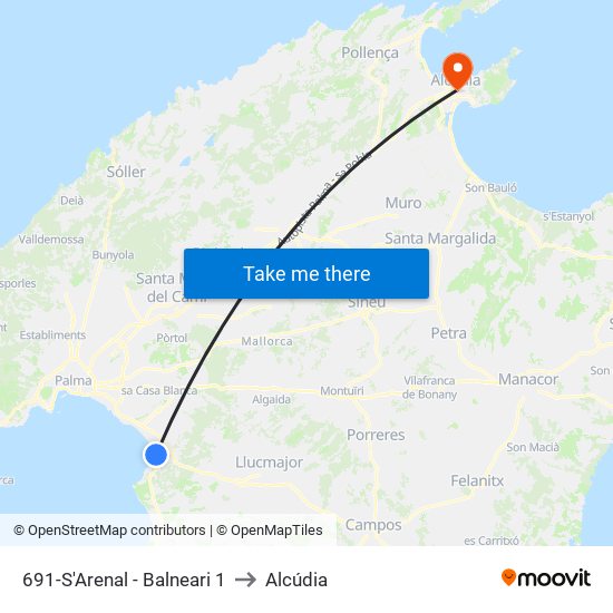 691-S'Arenal - Balneari 1 to Alcúdia map