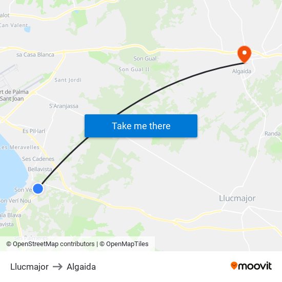Llucmajor to Algaida map