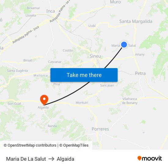 Maria De La Salut to Algaida map