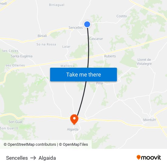 Sencelles to Algaida map