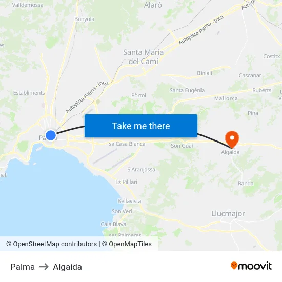 Palma to Algaida map